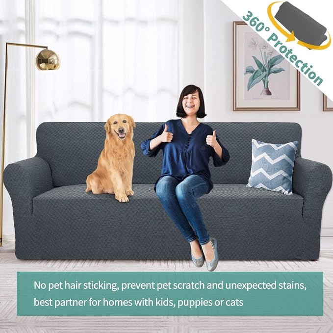 YEMYHOM Couch Cover Latest Jacquard Design High Stretch Sofa Covers for 3 Cushion Couch, Pet Dog Cat Proof Slipcover Non Slip Magic Elastic Furniture Protector (Sofa, Dark Gray) - Image 2