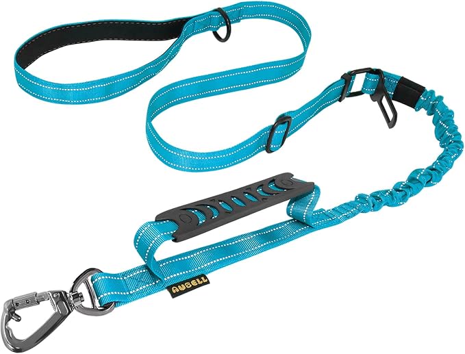 AUBELL Tactical Dog Leash Heavy Duty,4-6ft No Pull Bungee Leash,Blue | Reflective Dog Leash for Medium Large Dogs with Comfortable Padded Double Handle,Car Seat Belt,360 Degree Rotating Carabiner by AUBELL