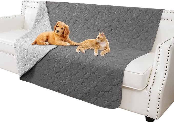 Waterproof Couch Cover for Dogs - Washable Pets Furniture Protector | TPU Leak-Proof Liner, Lightweight & Reversible, Fits Chair, Sofa, Bed, 68" x 82" , Lightgrey/Darkgrey by TuffeelHome