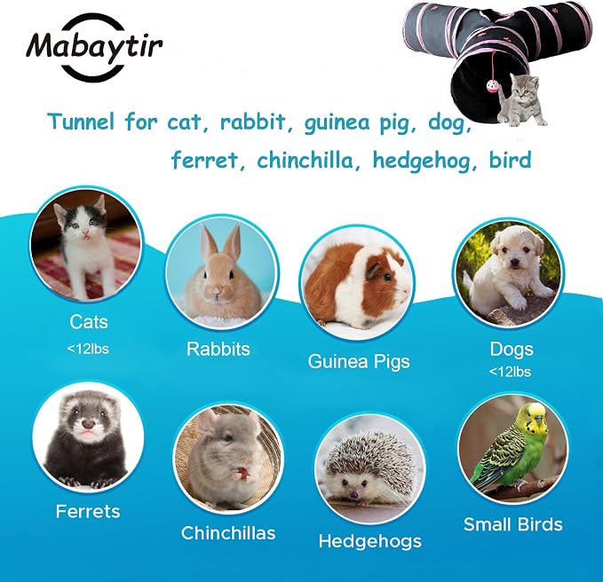3-Way Collapsible Cat Tunnel Tube Toy Black Pink Paws | Interactive Play Tunnel by Hanging Ball & Peek Hole for Indoor Cats, Kittens, Puppies, Rabbits, Hours of Fun & Exercise - Image 5