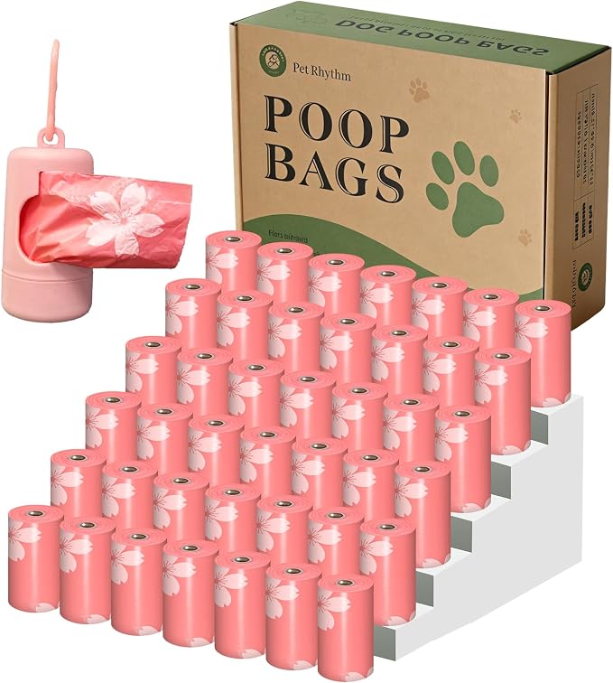 Cherry Blossom Scented Dog Poop Bags - 42 Rolls 630 counts | Leak Proof Extra Large 13x9 Inch Pink Dog poop bags rolls with Dispensers, Fragrance Bags for Dogs Walking and Cat Litter by Petrhythm
