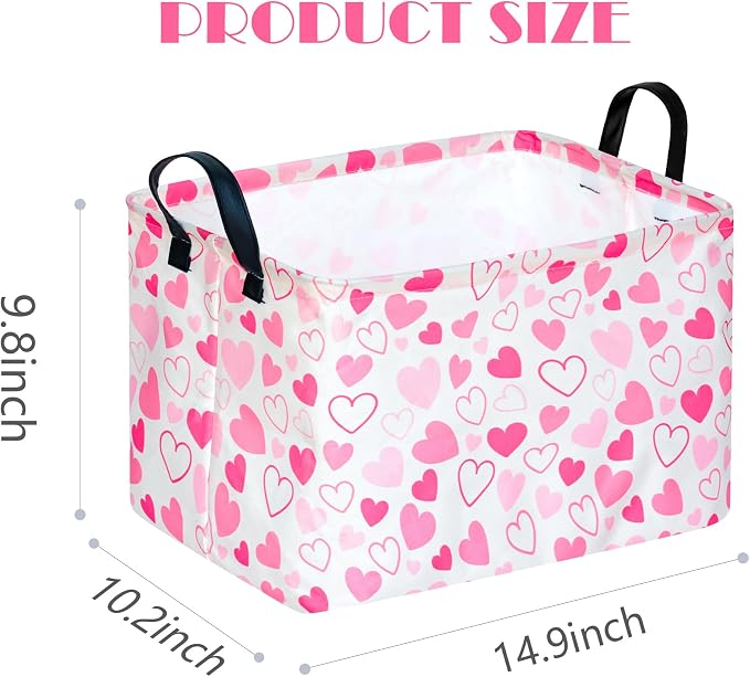 MAIZMZ Girls Gift Basket Heart Print Storage Cube for Women, Closet Shelf Organizer Bins Empty Gift Basket with Handles Nursery hamper Kids Toys Books Box Room Deco - Image 7
