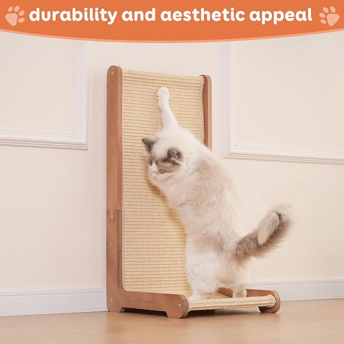 Sisal Cat Scratcher for Indoor Cats, Beechwood Base, Natural Sisal Woven Scratch Pad, Durable Scratching Post, Furniture Protector (L1) - Image 3