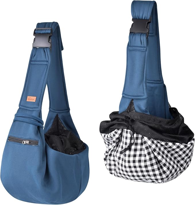 CUBY Dog and Cat Sling Carrier - Small Dog Carrier Sling with Adjust Strap & Zip Pocket, Hands Free Soft Dog Slings for Small Dogs Cats Puppy Pets Outdoor Travel Safety Purse Bag (Navy Blue) - Image 9