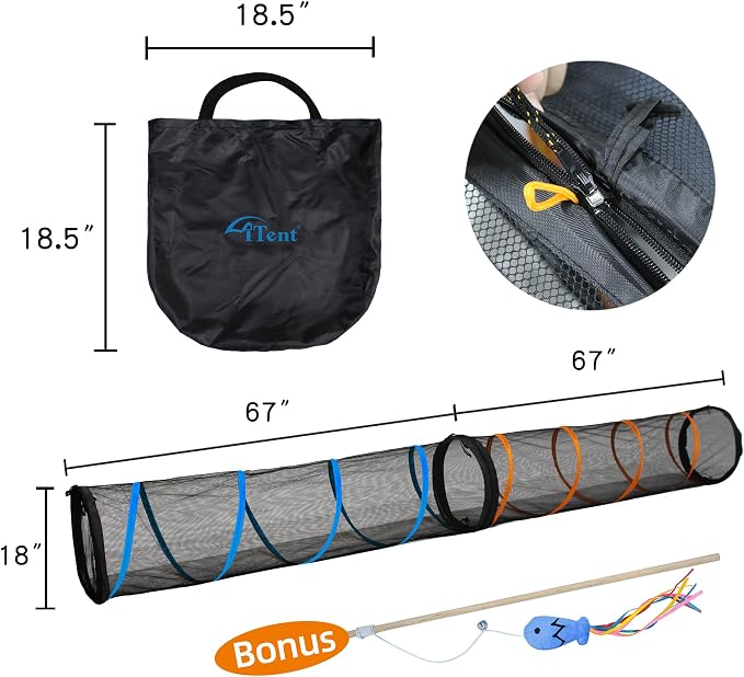 Cat Play Tunnel-for Indoor and Outdoor, Cat Play House, Cat Enclosures Easy to Connect with Two Zipper Doors,Product Size 67'' x 18'',2pcs /Set,Orange and Blue 2 Packs - Image 6