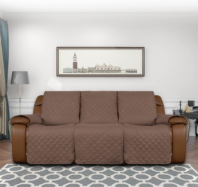 Easy-Going Recliner Sofa Cover, Reversible Couch Cover for 3 Seat Recliner, Split Sofa Cover for Each Seat, Furniture Protector with Elastic Straps for Kids, Dogs, Pets(3 Seater, Brown/Beige) | Washable Sofa Slipcover For Dogs, Sofa Cover For Recliner,... - Image 2