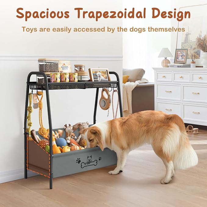 Lomivra Large Dog Toy Basket (23.6"x11.2"x9.7"), Dogs Toy Bin with Storage Organizer, Trapezoid Toy Box for Dog Stuff Accessories, Pet Toy Storage Holder Chest for Cat Dogs Essential Supplies - Image 4