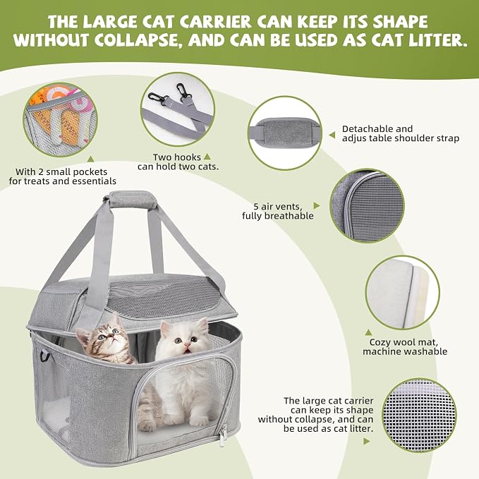 Soft Cat Carrier Up to 20 Lbs, Washable Pet Travel Bag for Kitten Puppy | Breathable Mesh, Medium to Big Pets Small Dog,Soft-sided Cloth Animal Crate for Car Travel Carrying, Safe for Vet Visit,Grey - Image 6