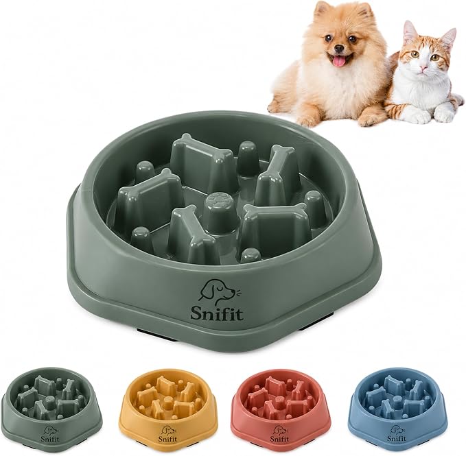 Slow Feeder Bowl for Small & Medium Cats & Dogs - Durable Slow Feeding Bowl with Non-Slip Base - Anti-Choking Puzzle Food Bowl for Dogs That Helps Mental Stimulation & Reduces Fast Eating-Green by SnifitPetProducts