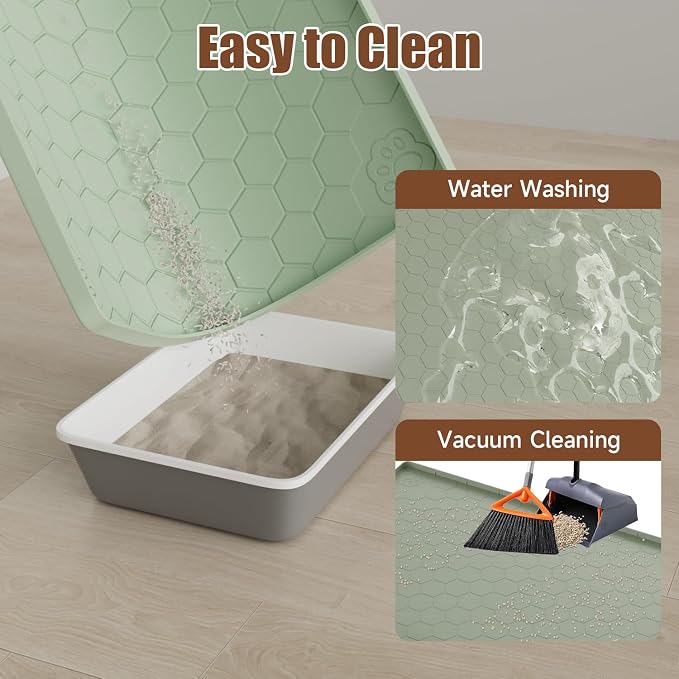 Cat Mat for Litter Box, 40" X 28" Large Silicone Cat Litter Trapping Mat | Waterproof Cat Litter Mat, Soft on Kitty Paws, Urine-Proof, Non-Slip Kitty Scratch Pad for Floor(Green) - Image 6