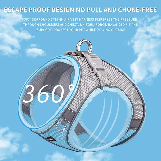 AIITLE Medium Dog Harness and Leash Set, Step-in Puppy Pet Vest, Blue L | Light, Soft, Breathable Air Mesh, Escape-Proof, Easy on and Remove with Hook & Loop, Secure Reflective for Walking - Image 9