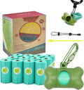 Dog Poop Pickup Bags Holder Dispenser with Leak-Proof Scented Doggy Waste Bags and Carabiner with Safety Lock Plus Hook and Loop Fastener Never Loose on Leash Lead Again (1 Holder 195 Bags, Green) by YUCHIYA