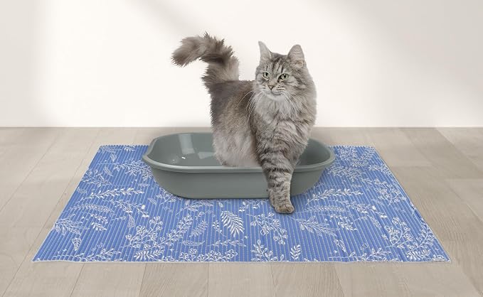 Fresh Kitty Durable XL Jumbo Foam Litter Mat – Phthalate and BPA Free, Water Resistant, Traps Litter from Box, Scatter Control, Easy Clean Mats – Blue Floral 40" x 25" - Image 2