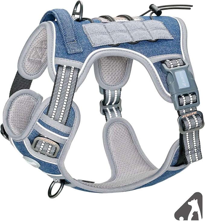 AUROTH Tactical Dog Harness for Small Medium Large Dogs No Pull Adjustable Pet Harness Reflective K9 Working Training Easy Control Pet Vest Military Service Dog Harnesses (M, Denim Blue) | Heavy Duty with Handle, Breathable Padded, Reflective, Military... by AurothPets