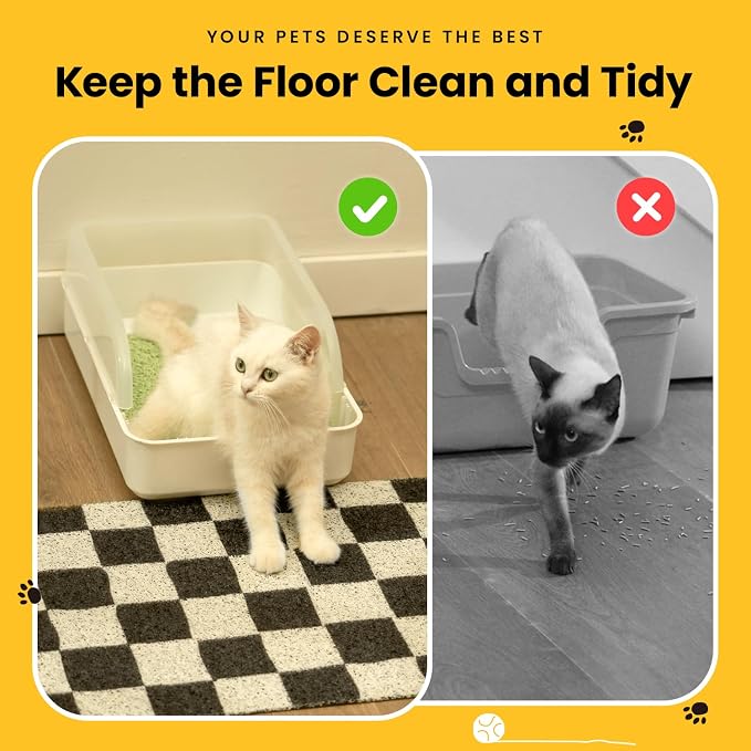 Conlun Cat Litter Mat Litter Trapping Mat, Premium Durable PVC Cute Cat Litter Box Mat, Non-Slip, Less Waste Kitty Litter Mat, Soft on Kitty’s Paws, 24”x 17” cat matts for litter, Chessboard - Image 9