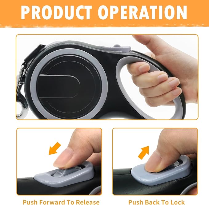 26Ft Retractable Dog Leash, Heavy Duty Great Leash for Dog up to 110 lbs, Anti-Slip Rubberized Handle, One-Handed Brake, Strong Nylon Tape, Tangle Free(Large Size). - Image 4