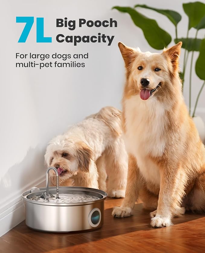 oneisall 7L/230oz Dog Water Fountain for Multi-pet Household,PWF002 | 25db Quiet Design,304 Stainless Steel,Contain 3 Set Filters,Visual Water,5-Layer Filtration,Fit for Living Room Kitchen - Image 2