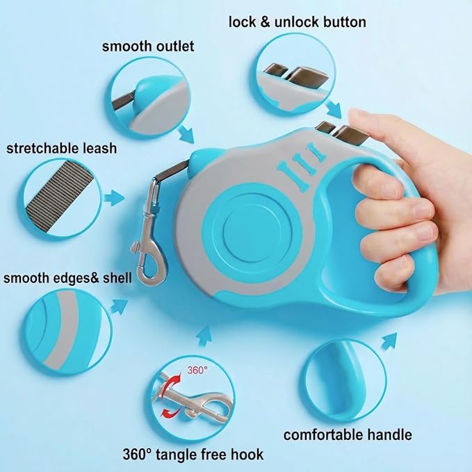Retractable Dog Leash Lightweight 10/16FT Leash with Non-Slip Handle, for Small Dogs Puppy (Gray Blue, 10 FT) | with Non-Slip Handle for Small Dogs Puppy (Gray Pink, 10FT) - Image 3