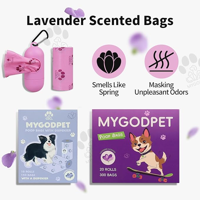 Dog Poop Bags Rolls with Dispenser 150 Count Biodegradable Bags for Dog and Cat Lavender Scented Waste Bag Leak Proof Doggie Poop Bag Doggy Trash Bag Purple - Image 6