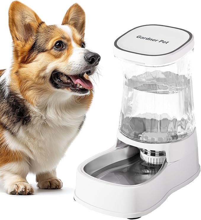 Gardner Pet Automatic Dog Water Dispenser Gravity Stainless Steel Water Waterer Feeder, 100% BPA-Free Large Capacity Water Feeding Bowls for Medium & Large-Sized Dogs Cats Other Pets -(1 Gallon) by GardnerPet