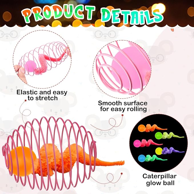Jecery 5 Pcs Cat Toys Spring,Caterpillar Bouncy Ball,Multicolor | Interactive Metal Cat Toy, Stretchable Rolling Ball, for Indoor Cats, Colorful Playful Coils, Kitten Pet Supplies - Image 3