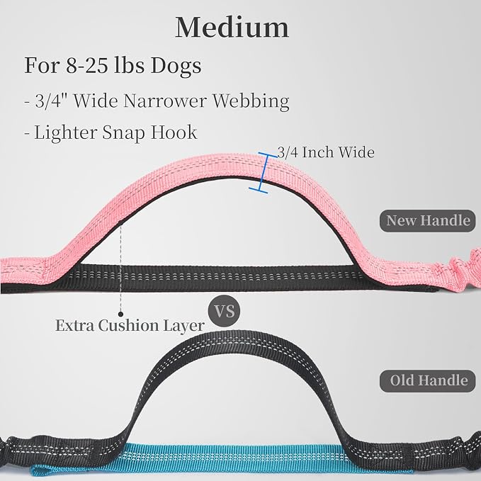 Hands Free Dog Leash with Zipper Pouch, Baby Pink, 8-25 lbs, Medium | Waist Leash, Dual Padded Handles, Shock-Absorbing Bungee, Adjustable Waist Belt, Walking and Running - Image 2