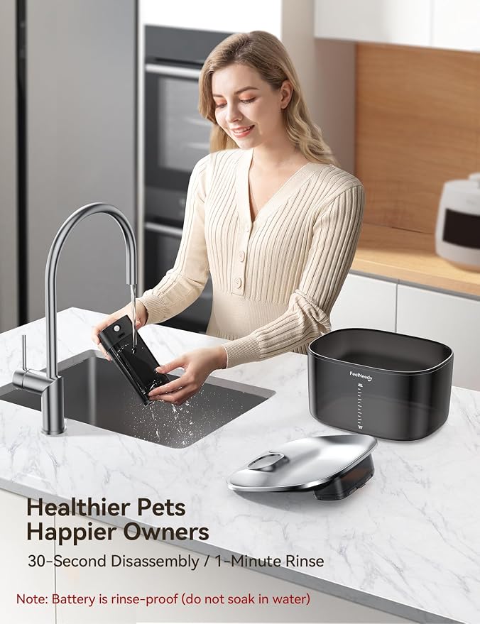 FEELNEEDY Wireless Cat Water Fountain, No Pump for Easy Cleaning, 4000mAh Detachable & Rechargeable Battery, Motion Sensor with Low Water & Power Alerts - Includes 6 Filters (4L/135oz) - Image 4