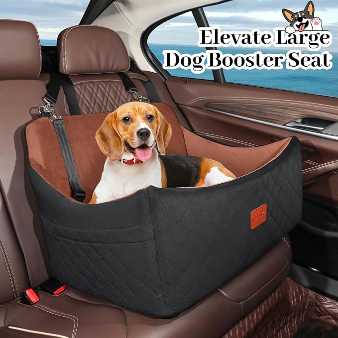 Wooaidagg Dog Car Seat for Medium & Large Dogs Up to 55lbs, Memory Foam Cushion, Washable Cover, Safety Straps & Non-Slip Bottom(Black/Brown,Large) - Image 4
