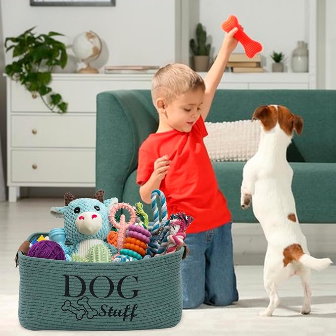 Geyecete Square Dog toy basket storage Cotton Rope Storage Basket Pet/Pet Toy And Accessory Storage Bin Doy Toy Box-Green - Image 6