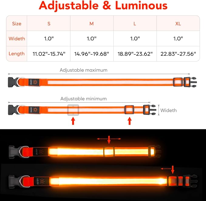 Vizpet LED Dog Collar, Light Up Dog Collar Adjustable USB Rechargeable Super Bright Safety Light Glowing Collars for Dogs(Large,Orange) - Image 5