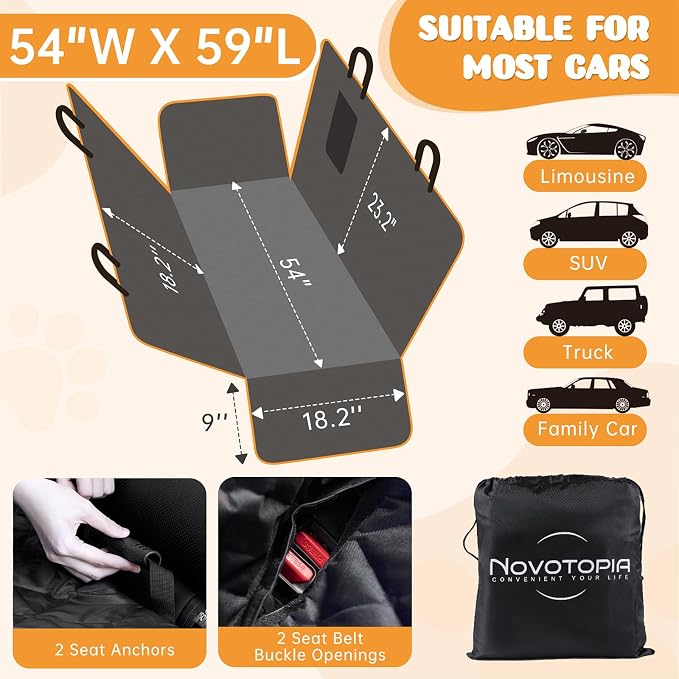 Dog Car Seat Cover for Back Seat 100% Waterproof, Long-Lasting and Soft Nonslip Backseat Dog Cover for Cars, SUVs and Trucks, 600D Oxford Fabric, Black, Standard (54" W x 59" L) - Image 6