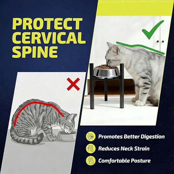 Elevated Cat Bowl Stand Good for Senior Cats Digestion Arthritis Relief - Adjustable Metal Feeder Riser, Fits 5.1-7.45” Round Bowls (No Bowls)（Black） - Image 4