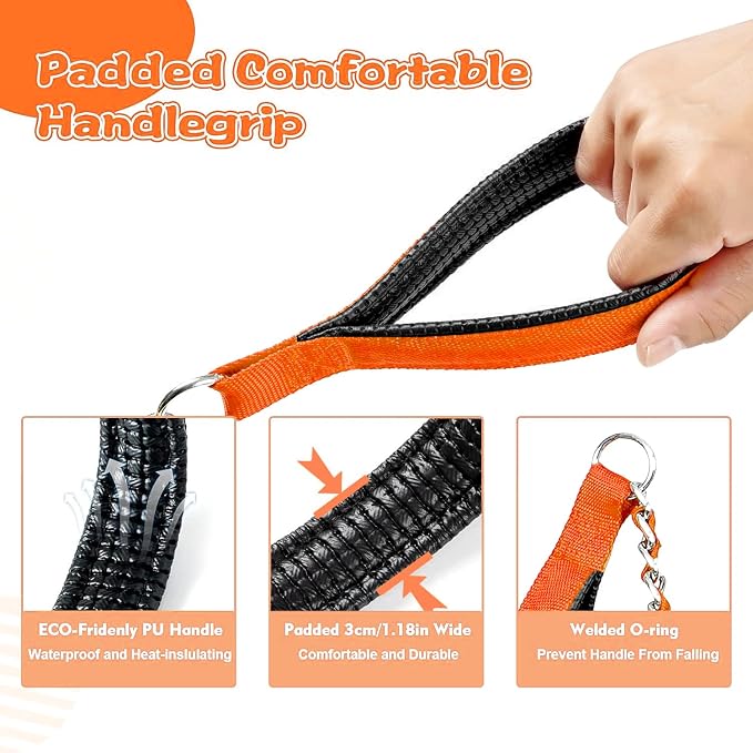 Metal Chain Dog Leash Chew Proof for Dogs, Orange, 3.0mm, 6FT | More Room for Everyday Walks and Outdoor Use, Chew Resistant Chain, Padded Handle, Swivel Clip - Image 3
