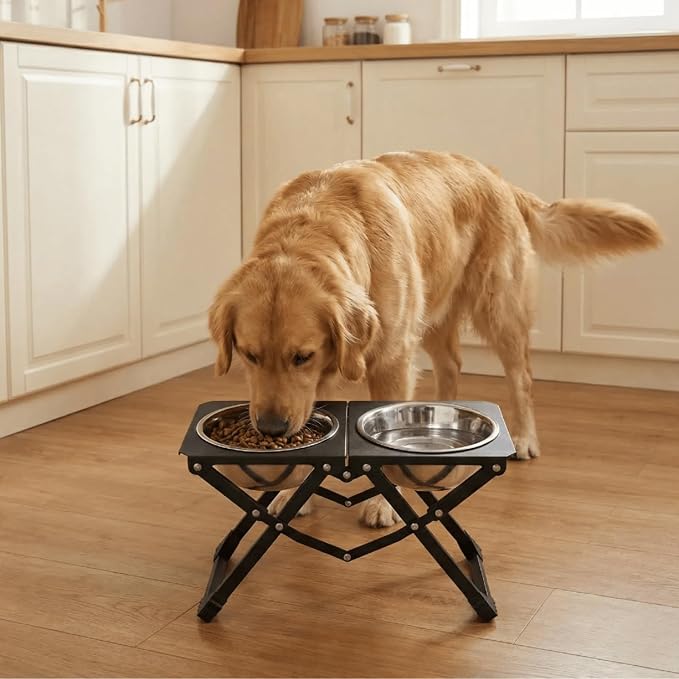 Foldable Elevated Dog Bowl Holder with 2 Large 58oz Stainless Steel Bowls, 10.2" Tall Raised Dog Bowl Stand for Medium/Large Breeds with Silicone Mat, Indoor and Outdoor Use - Image 3