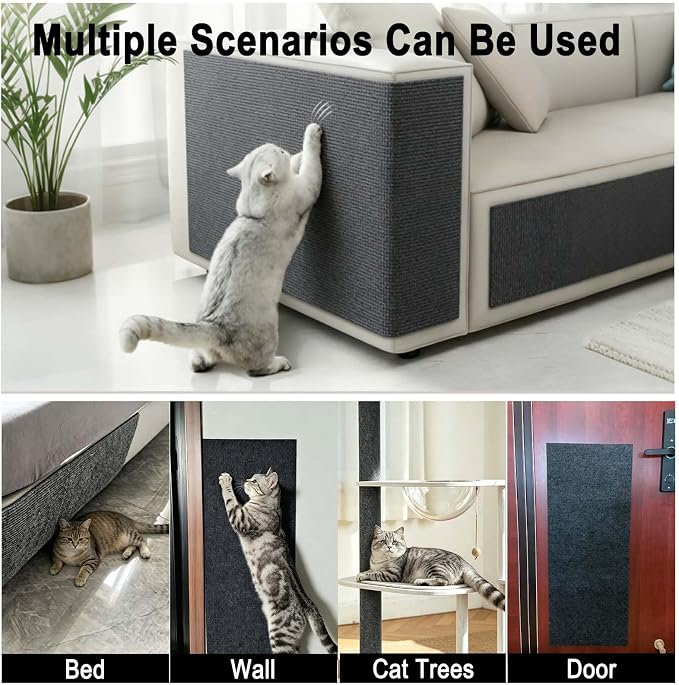 Tfwadmx 2Pcs 39.3" x 15.8" Cat Scratch Couch Furniture Protector, Trimmable Self-Adhesive Cats Scratching Pads, DIY Climing Scratch Mat Furniture Couch Protector from Cat Claws Scratching (Dark Gray) - Image 6