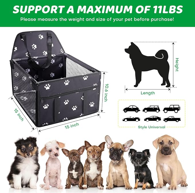 GENORTH Small Dog Car Seats for Small Dogs,Portable Puppy/Pet Car Booster Seat with Clip-On Leash and Mesh Window for Pet Up to 11 lbs - Image 5