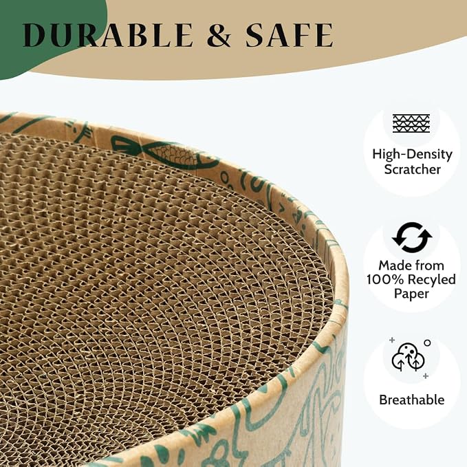 Cat Scratcher Cardboard, 2in1 Oval Cat Scratcher Bed for Indoor Cats Cat, Scratch Pad Bowl with Scratching Toy, Cozy Oval Cat Scratch Bed Furniture for Kittens & Medium Size Cats(Green) - Image 3