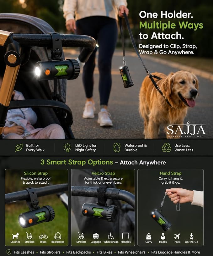 Smart Poop Bag Holder With LED Light - No Batteries Needed - USB-C Rechargeable Special Retracting Function Compact Durable Lightweight Perfect Pet Gift with poop bag opener - Image 2