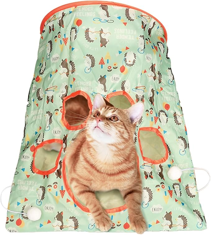 Cat Tunnel Toy, Cat Tunnel Bags with 1 Little Mouse & 3 Ball Crinkle Sack Bag for Cats, Portable Training Cave Collapsible Interactive Drill Bag Toy, Pet Self Interactive Toys - Image 8