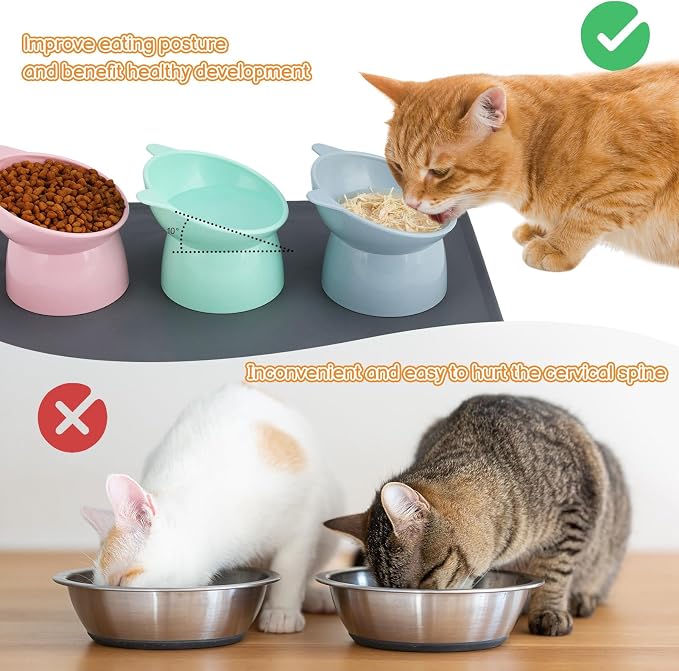 3 Pcs Elevated Cat Bowls 15° Raised Cat Bowl with Silicone Mat | Whisker Friendly Anti Vomiting Cats Dishes Pet Food and Water Bowls for Indoor Cats Kittens - Image 6