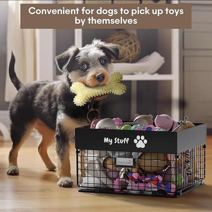 qeerable Dog Toy Basket - Metal Large Dog Toy Box for Small Dog - Dog Toy Storage Bin for Pet - Personalized Large Dog Toy Basket for Puppy and Pet- Dog Toy Organizer Holder Boxes for Living Room - Image 4