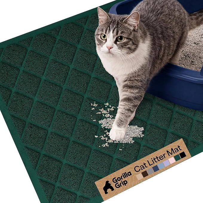 GORILLA GRIP Cat Litter Box Mat, Cushioned Coil Mesh Litter Trapping Mats, Scatter Control Supplies for Less Mess, Phthalate Free, Ultra Deep Catch Grooves, Rinse or Vacuum to Clean 24x17 Hunter Green by Unknown