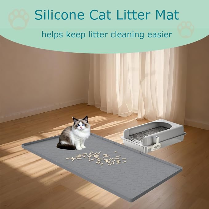 Cat Litter Mat for Litter Box, Silicone Large Cat Litter Trapping Mat - 31x22 in, Waterproof & Non-Slip, Durable & Easy Clean, Gray - Image 7