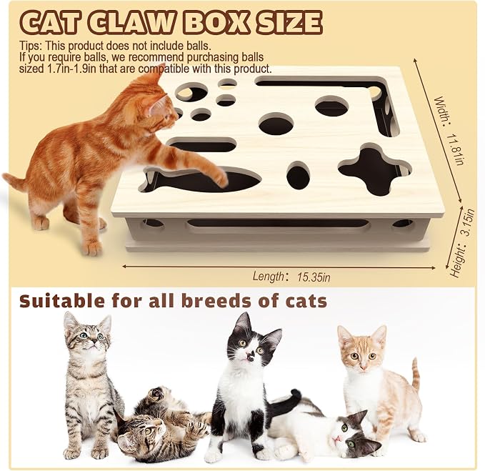 Cat Scratch Puzzle Enrichment Box, Large Solid Wood with Sandpaper Inside | Cat Nail File Enrichment Box with Sandpaper Inside, Cat Nail File Box Stress Free Alternative to Clippers and Grinders - Image 4