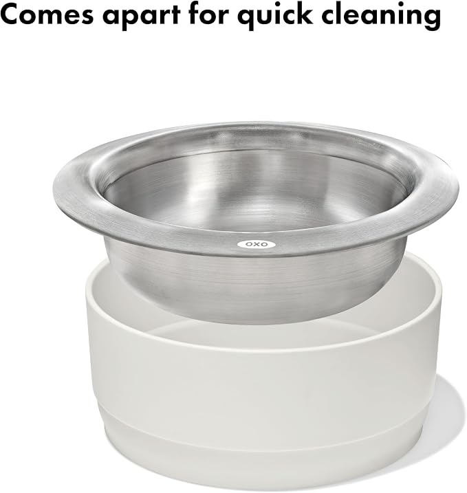 OXO Pet Nonslip Stainless Steel Dog Bowl - Medium, 2 Cup Capacity | Wide Mouth, Weighted Base, Comes Apart for Easy Cleaning, Dishwasher Safe, Cat Bowls - Image 2