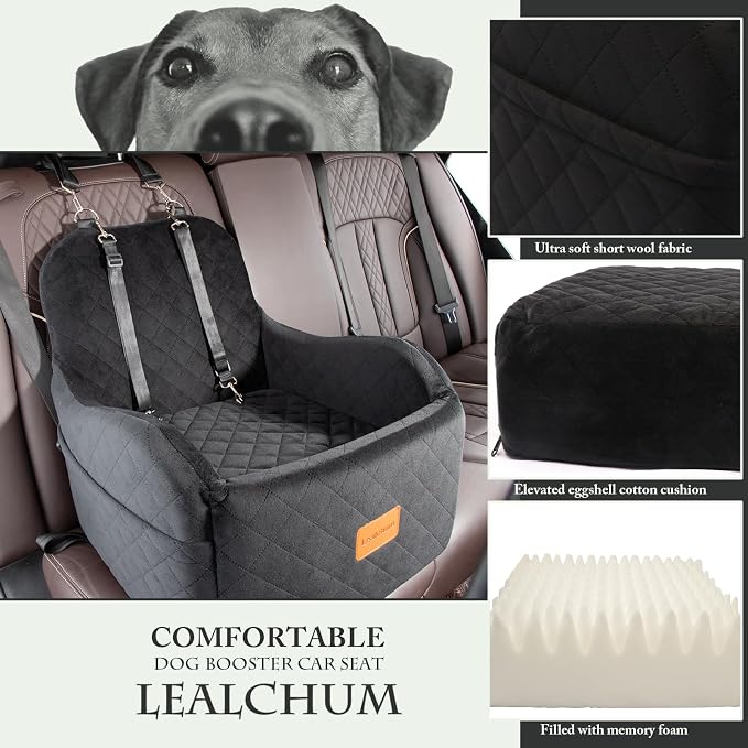 Lealchum Dog Booster Car Seat for Small/Medium Dogs Up to 35lbs,Elevated Cushion Fits in Front/Back Seat,Fully Detachable and Washable,2 Storage Pockets & Dog Leashes,Easy to Install(Black,Medium) - Image 4