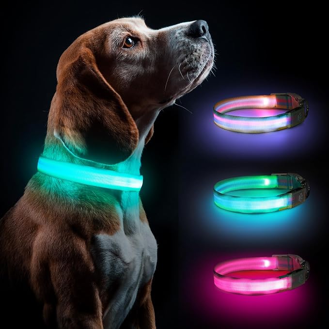Light Up Dog Collar, Rechargeable LED Dog Collar, Color Changing Dog Collar for Night Walking, Adjustable Lighted Dog Collar for Small Medium Large Dogs, Multicolor Stripe, USB Rechargeable (M) - Image 9