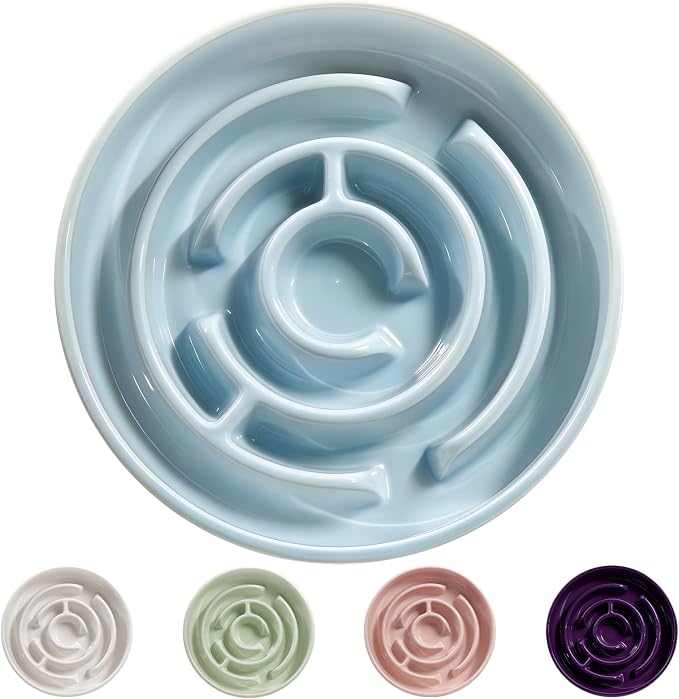 Ceramic Slow Feeder Dog Bowl,1.5 Cups Pet Slow Feeder for Small and Medium Breed,Puzzle Dog Food Dish,Anti-Gulping,Stop Bloat,Preventing Choking(Blue) by Soniuong