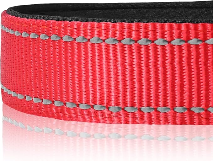 Joytale Reflective Dog Collar, Adjustable Neoprene Padded, Red L | Breathable Nylon for Large Dogs, No Chafing on Walks and Outdoor Hikes, Tear-Resistant Webbing, Metal D-Ring, Night Safety - Image 4