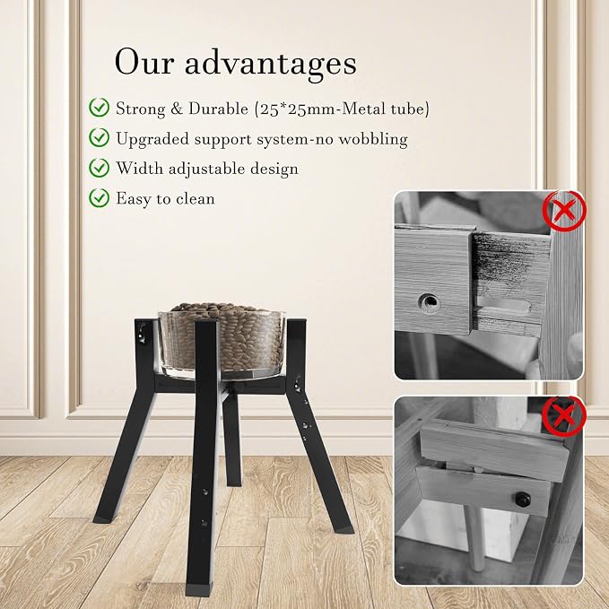 Dog Bowl Stand for Medium & Large Dogs, Adjustable Width 7-10.6" Raised Dog Food Stand, 11 inch Tall Elevated Single Holder, Black (Bowl Not Included) - Image 4